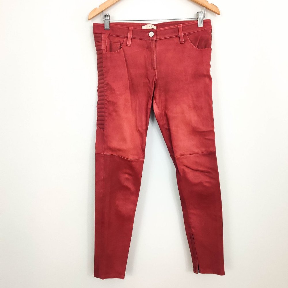 IRO Skinny Leather Zip Ankle Moto Pants in Red 40 8